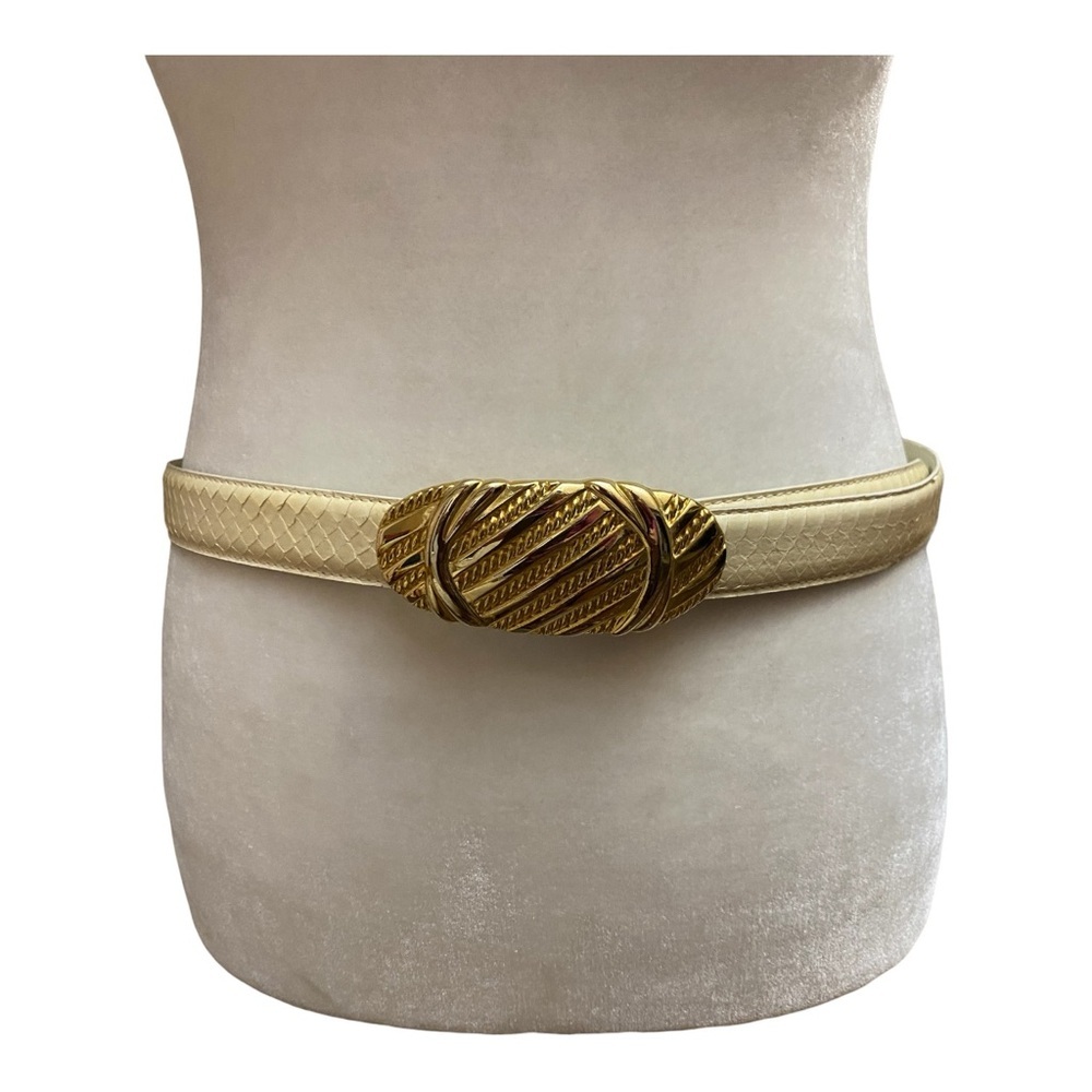 Leather Shop 1988 Vintage Genuine Snake Skin Belt Gold Buckle 80s Disco retro